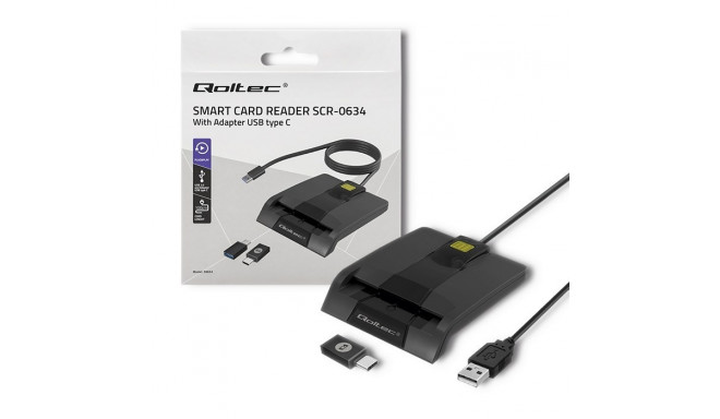 Qoltec 50634 Intelligent Smart ID chip card reader SCR-0634 | USB Type C