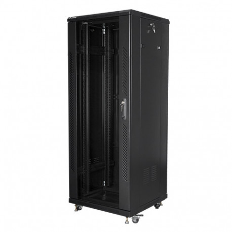 RACK CABINET 19" FREE-STANDING 32U/600X600 (FLAT PACK) WITH GLASS DOOR BLACK LANBERG