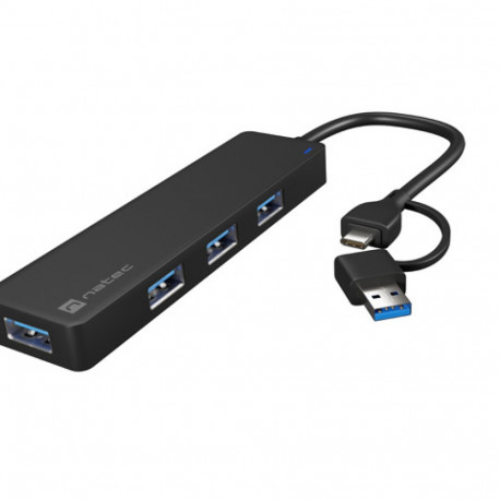 USB-C 3.0 HUB NATEC MAYFLY 4-PORT BLACK + USB-A ADAPTER