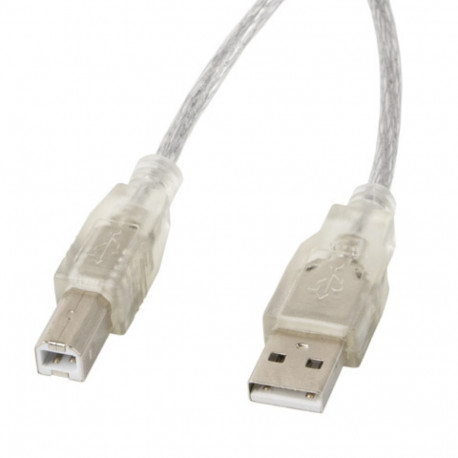 USB-A(M)->USB-B(M) 2.0 CABLE 1.8M TRANSPARENT FERRITE LANBERG