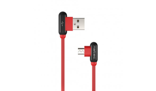 USB MICRO(M) ANGLED LEFT->USB-A(M) 2.0 CABLE 1M ANGLED RIGHT RED NATEC PRATI