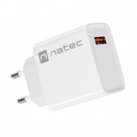 Natec USB-laadija Ribera 1x USB-A 18W, valge