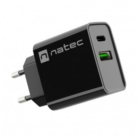 USB CHARGER NATEC RIBERA 1X USB-A + 1X USB-C 20W BLACK