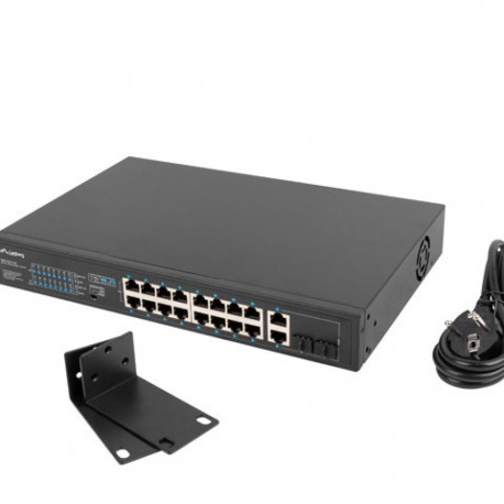 SWITCH LANBERG 16X 100MB POE+/2X 1GB/1X SFP RACK 19" UNMANAGED GIGABIT ETHERNET 250W
