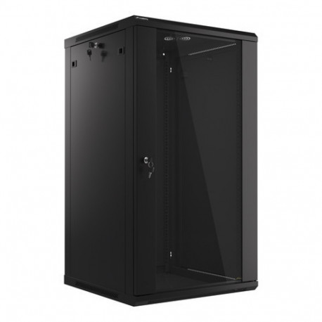 RACK CABINET 19" WALL-MOUNT 22U/600X600 (FLAT PACK) WITH GLASS DOOR BLACK LANBERG V2