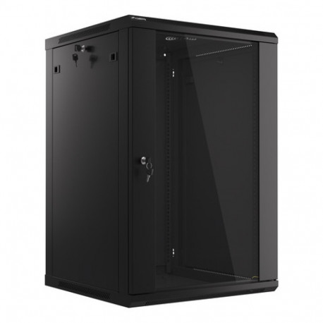 RACK CABINET 19" WALL-MOUNT 18U/600X600 (FLAT PACK) WITH GLASS DOOR BLACK LANBERG V2