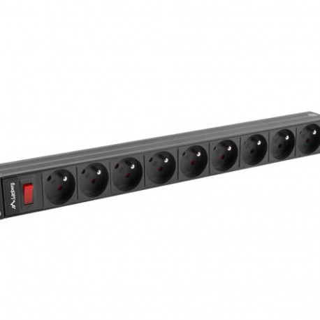 Lanberg toitejaotusseade (PDU) 19" 1U 16A 3M 9X prantsuse pistikupesad, must