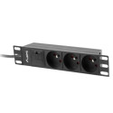 POWER DISTRIBUTION UNIT (PDU) 10" LANBERG 1U 16A 2M 3X FRENCH OUTLETS BLACK