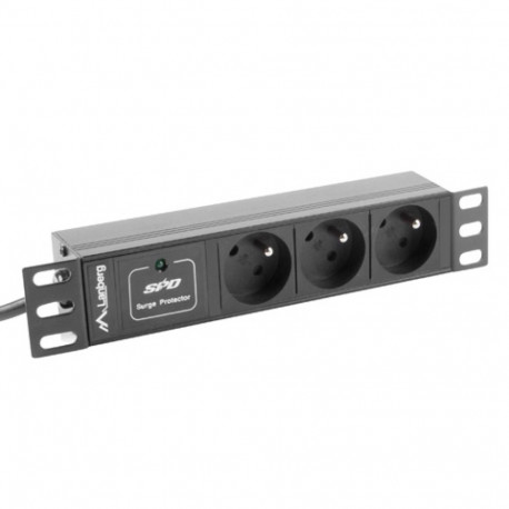 POWER DISTRIBUTION UNIT (PDU) 10" LANBERG 1U 10A 2M 3X FRENCH OUTLETS BLACK C14