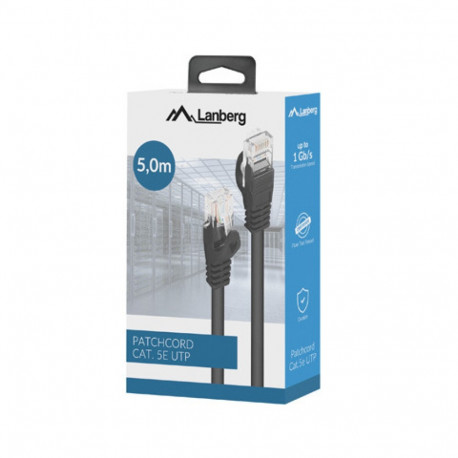 PATCHCORD CAT.5E UTP 5M BLACK FLUKE PASSED BOX LANBERG