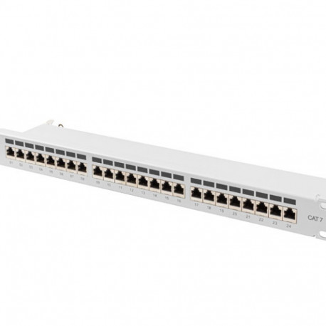 Lanberg patch-paneel 24 PORT 1U 19" CAT.7 FTP kaablikorraldajaga, varjestatud, hall