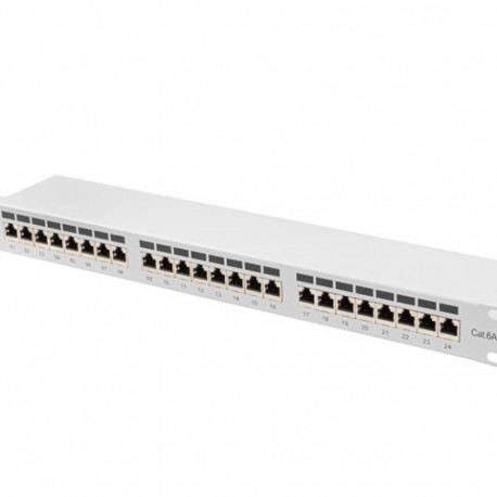 PATCH PANEL 24 PORT 1U 19" CAT.6A FTP WITH CABLE ORGANIZER SHIELDED GREY LANBERG