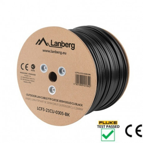 LAN CABLE CAT.5E FTP 305M SOLID OUTDOOR CU BLACK FLUKE PASSED LANBERG