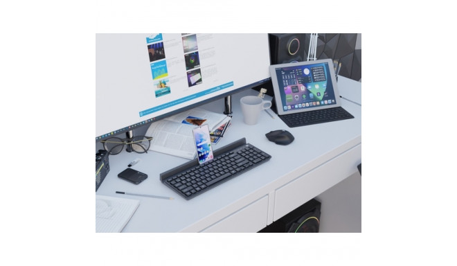 KEYBOARD NATEC FELIMARE US LAYOUT WIRELESS BLUETOOTH + 2.4GHZ SLIM PHONE/TABLET HOLDER BLACK