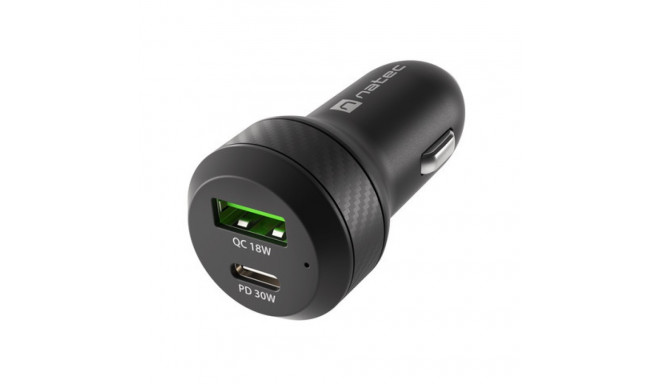 CAR CHARGER NATEC CONEY 1X USB 1X USB-C QUICK CHARGE 48W BLACK