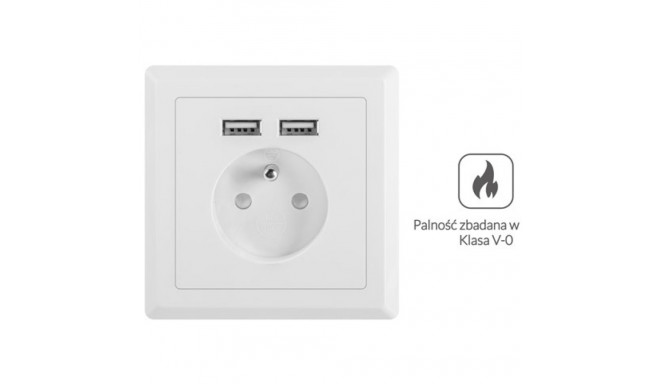 AC WALL SOCKET 230V WITH 2 USB PORT 2.1A, FRENCH SOCKET WHITE LANBERG