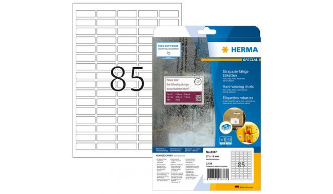 HERMA Labels hard-wearing A4 37x13 mm white strong adhesion film matt weatherproof 2125 pcs.
