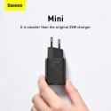 Baseus Travel Charger set Super Si 1C QC (With Mini Black Cable Type-C to Type-C 3A 1m) 25W EU Black