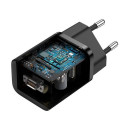 Baseus Travel Charger set Super Si 1C QC (With Mini Black Cable Type-C to Type-C 3A 1m) 25W EU Black