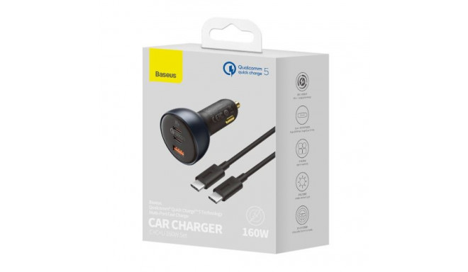 Baseus Car Charger Fast charger U+C+C, PD 3.0, QC 5.0, PPS, (with C+C cable 100W (20V/1.5A) 1m) 160W