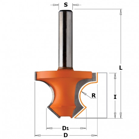 BEAD ROUTR BIT 45° HM S=8 D=36X25 R=8