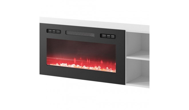 RTV cabinet POLO 200x33x50.5 white + fireplace black