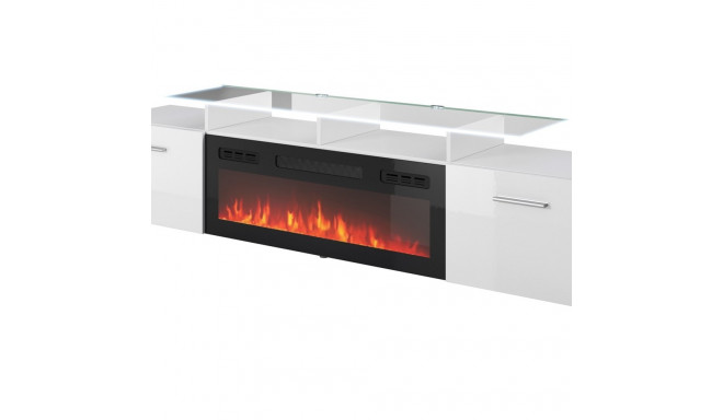 RTV cabinet ROVA with electric fireplace 190x37x48 white/gloss white