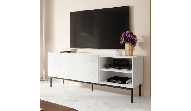 ABETO RTV cabinet on black steel frame 150x42x60 cm white/gloss white