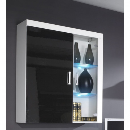 Cama rippuv vitriinkapp SAMBA valge/must läikiv