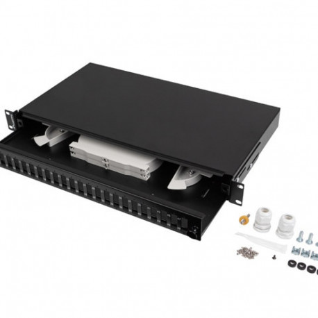 RACKMOUNT 19" 1U FIBER PATCH PANEL LANBERG 24XSC DUPLEX / 24XLC QUAD BLACK + ACCESSORIES