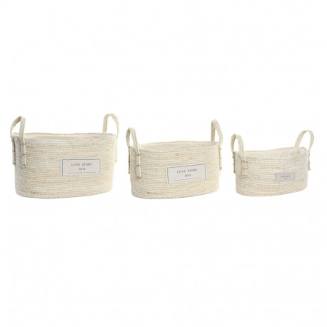 Basket set DKD Home Decor Natural Light brown Natural Fibre Boho 34 x 23 x 20 cm 3 Pieces