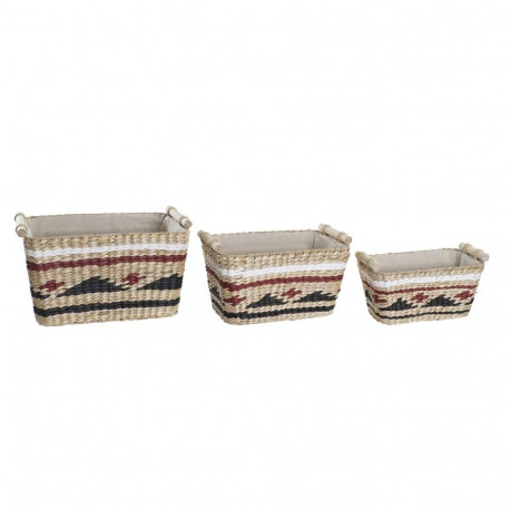 Basket set DKD Home Decor White Black Maroon Natural Natural Fibre 39 x 27 x 24 cm 3 Pieces