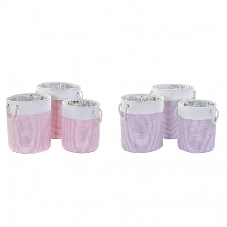 Basket set DKD Home Decor White Pink Lilac 40 x 40 x 49 cm 4 Kg 3 Pieces (2 Units)