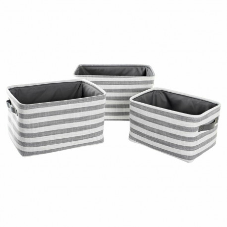 Basket set DKD Home Decor White Grey Stripes 42 x 32 x 25 cm 3 Pieces