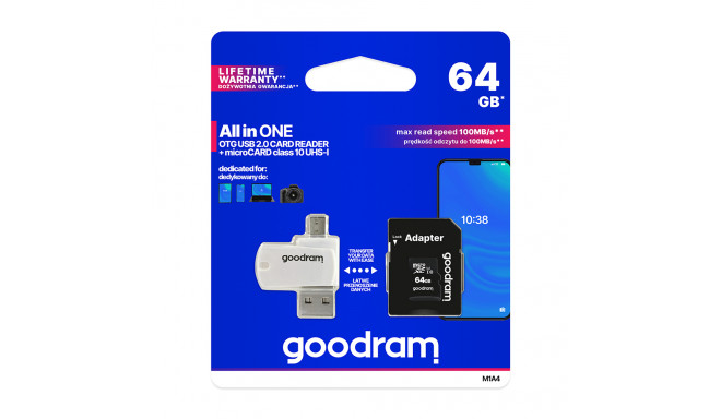 GoodRam memory card 64GB microSDHC cl. 10 UHS-I + adapter + card reader