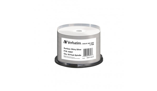 VERBATIM DVD-R 4,7GB 16X THERMAL PRINT. SHINY SILVER CAKE*50 43647