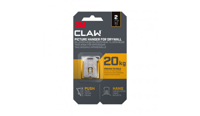 3M CLAW HOOK FOR DRYWALL, HOLD 20 KG, 2 HOOKS