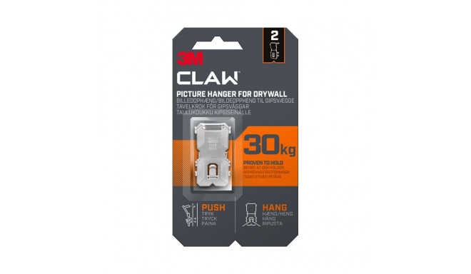 3M CLAW HOOK FOR DRYWALL, HOLD 30 KG, 2 HOOKS