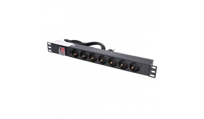 Power strip 19-inches 1U, 7 sockets, with switch 2m