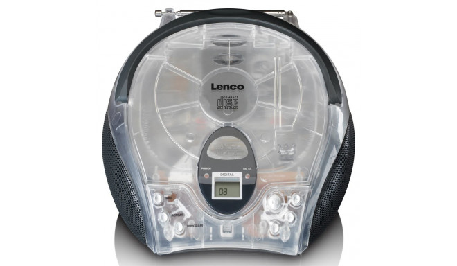 Portable stereo FM radio with CD player Lenco, transparent