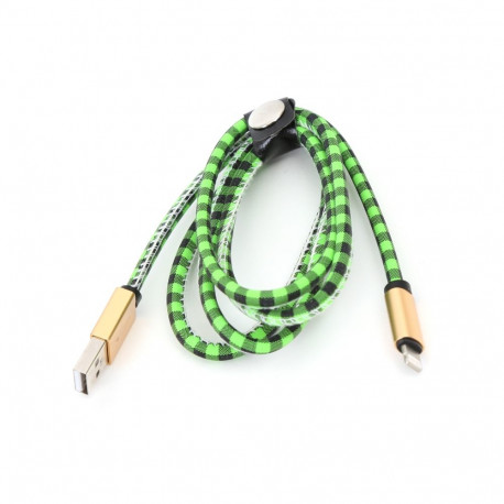 PLATINET USB LIGHTNING LEATHER CHECKED CABLE 1M GREEN