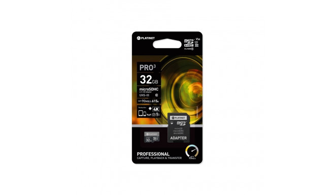PLATINET microSDHC SECURE DIGITAL + ADAPTER SD 32GB class10 UIII 90MB/s [44003]