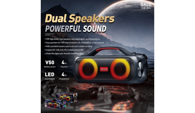 WEKOME D38 Yinla Series - Przenośny bezprzewodowy głośnik Bluetooth V5.0 30W RGB LED (Czarny)