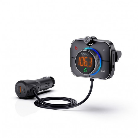 Savio TR-14 FM-saatja Bluetoothiga ja PD-laadijaga 87.6–107.9 MHz Bluetooth/USB must