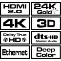 Savio cable 2x HDMI (M) 20m, black/gold