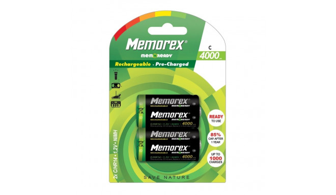 MEMOREX RECHARGEABLE 4000mAh R14/C x 2 BL Ready NiMH A0048