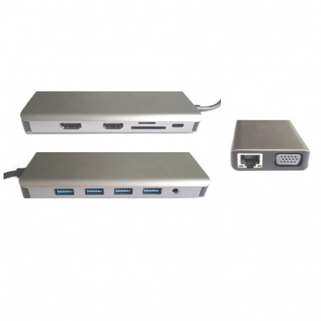 RoGer MST Dock Station 12in1 Lite USB-C to 2x HDMI / 4x USB3.0 / SD/TF / VGA / LAN