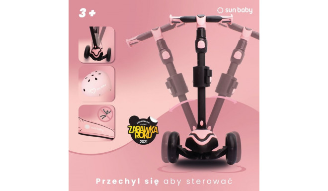 Rowerek biegowy hulajnoga deskorolka Flash 3 w 1 z kołami LED - pudrowy róż