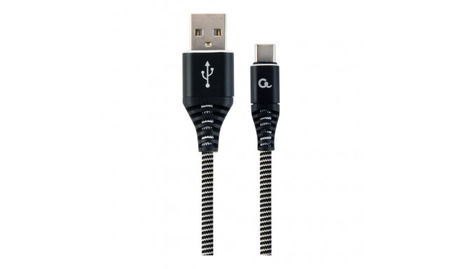 GEMBIRD CC-USB2B-AMCM-1M-BW Gembird Premium cotton braided Type-C USB charging and data cable,1m,bla