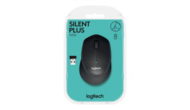 LOGITECH M330 SILENT PLUS Mouse 3 buttons wireless 2.4 GHz USB wireless receiver black